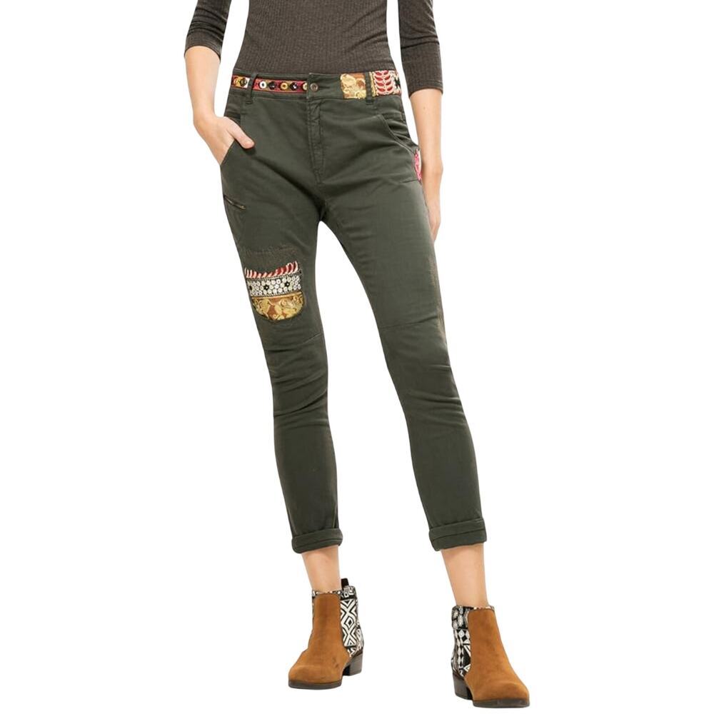 Desigual Green Patchwork Embellished Barrell Leg Trouser Pants 30